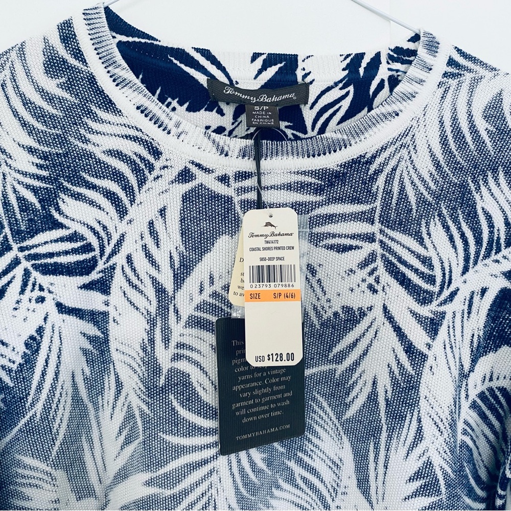 Tommy Bahama Navy and White Patterned Crewneck Sweater